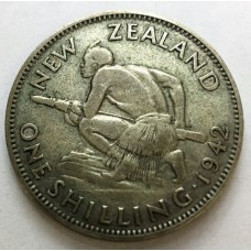 NEW ZEALAND 1942 . SHILLING . ERROR . RNRE BROKEN BACK
